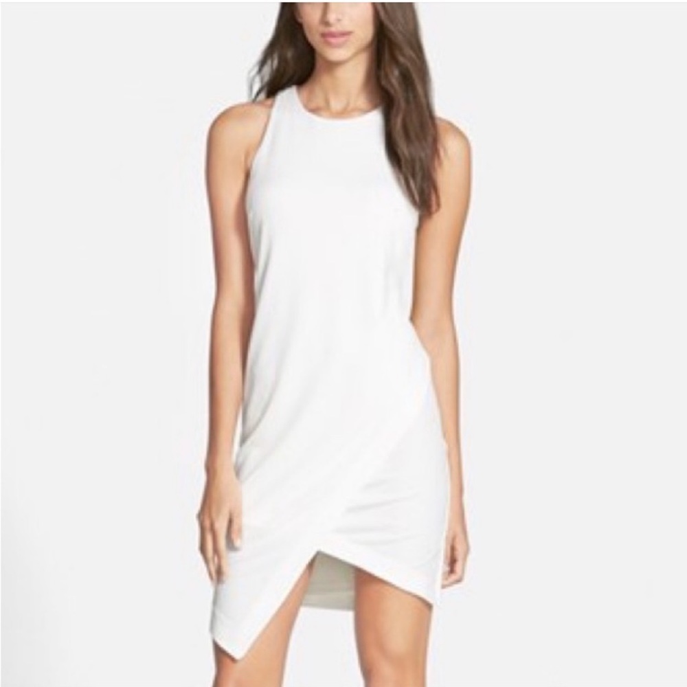 Leith White High-Neck Asymmetrical Mini Dress